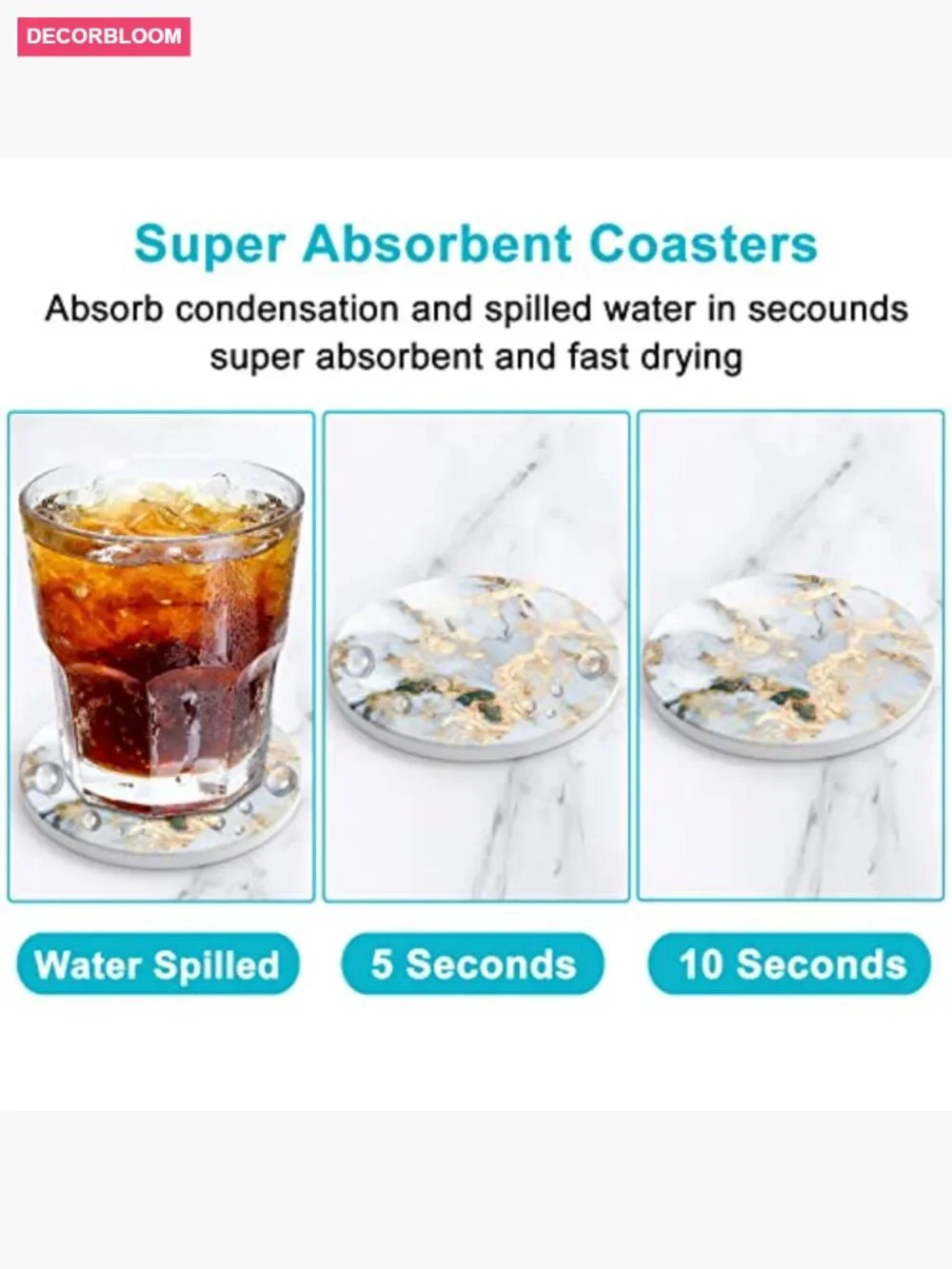 Set of 6 Absorbent Ceramic Coasters with Holder